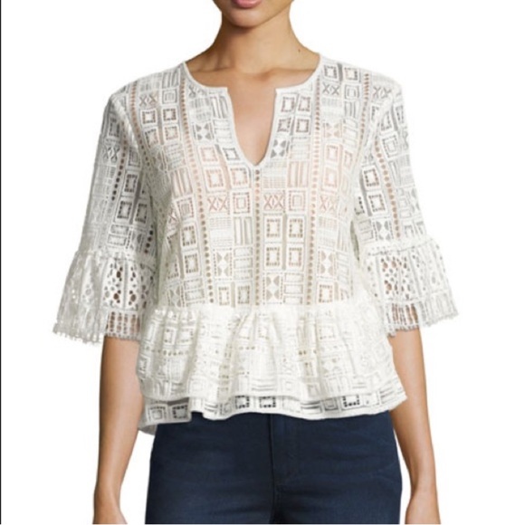 BCBGMaxAzria Tops - BCBGMaxAzria Immane Peplum White
Lace Top